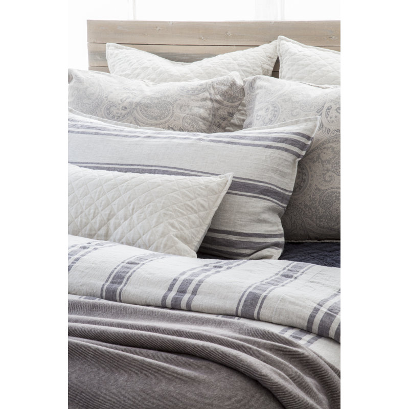 Jackson Striped Linen Duvet Cover, Queen Duvet Cover, Flax/Midnight