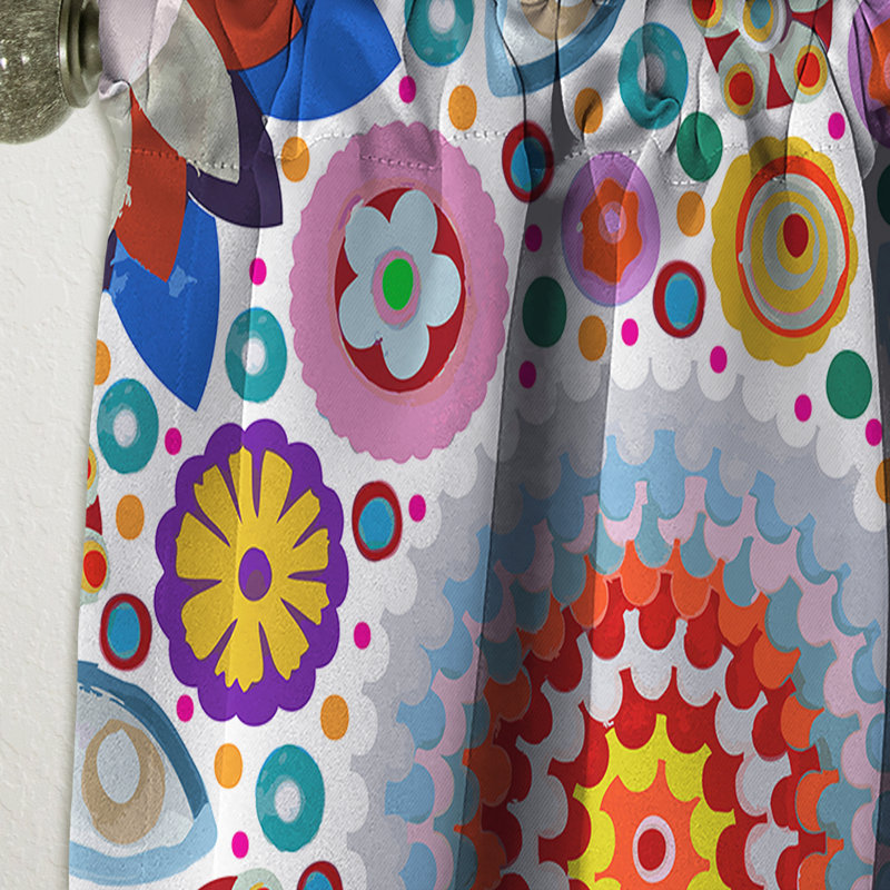 Motif floral coloré - Rideau simple occultant floral bohémien et éclectique, L 52 po x L 108 po