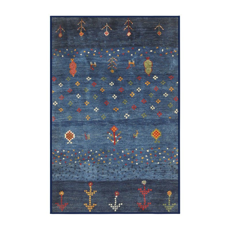 Tapis contemporain gris foncé / bleu marine Whitingham, Rectangle 7 pi x 9 pi