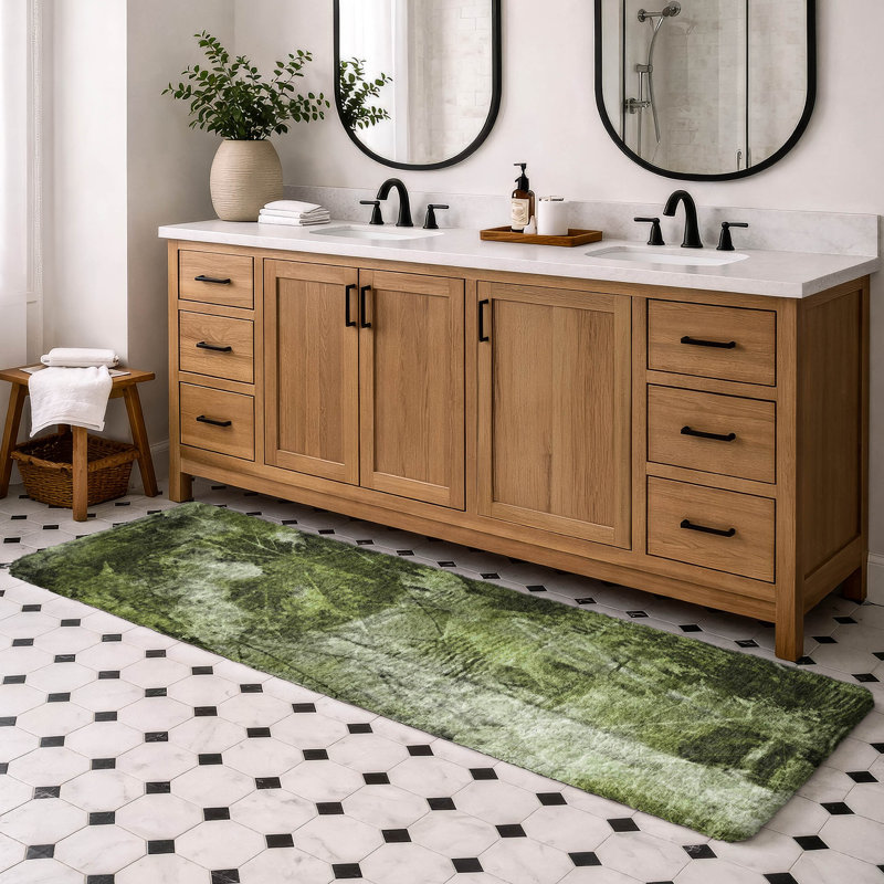 Premium Machine Washable Dream Shag ADS560 Floral Rug, 2'3" x 7'6" Runner, Green
