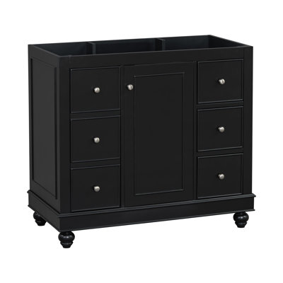  Meuble-lavabo 36 po seulement, armoire de rangement avec 6 tiroirs et porte centrale, lavabo non inclus, noir