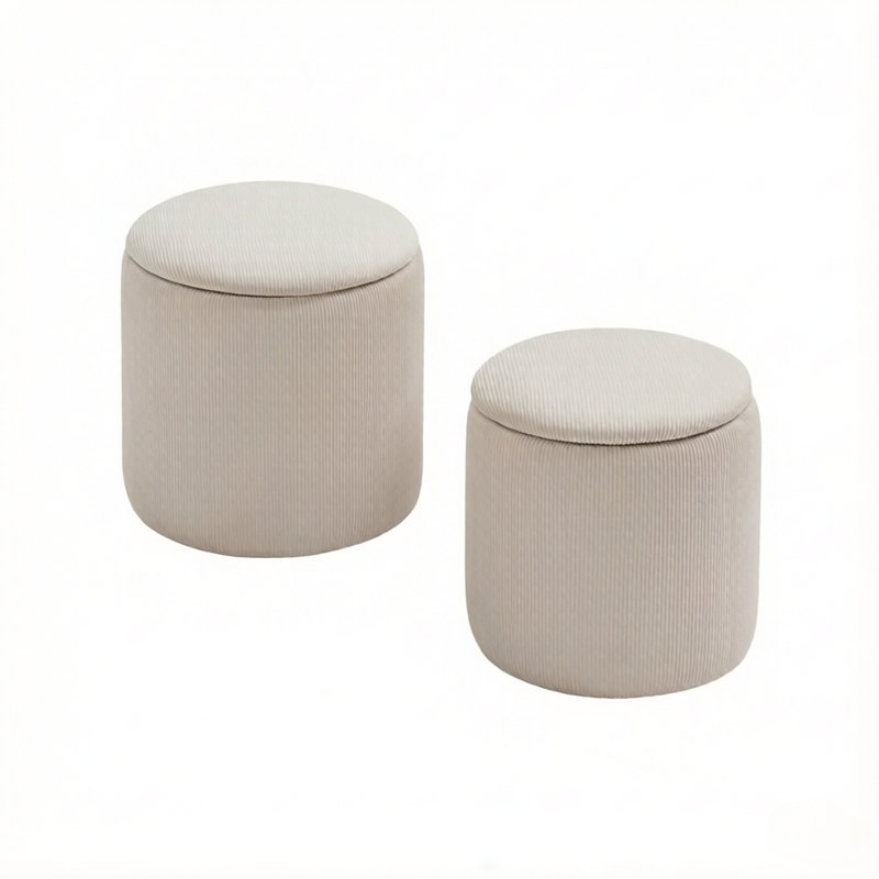 Ensemble de 2 tabourets de rangement en velours côtelé, repose-pieds avec couvercle en bois amovible et espace de rangement caché
