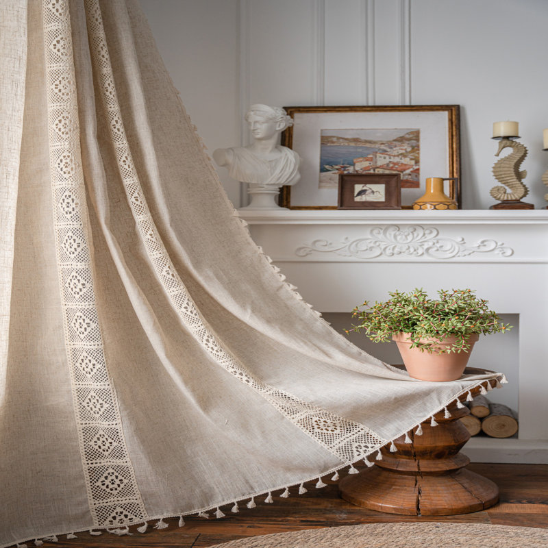 Rustic Floral  Semi Sheer Cotton Linen Blend  Drapes Curtain(2 Pieces), 52" W x 96" L