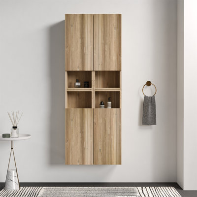 Rough Oak & Rough Oak Bathroom Floating 4-piece Side Cabinet Set