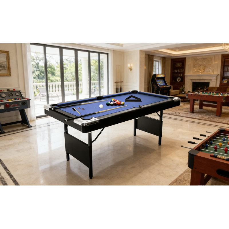 Table de billard pliable 6 pi, petite table de billard sans assemblage requis pour la maison et la salle de jeux, Bleu