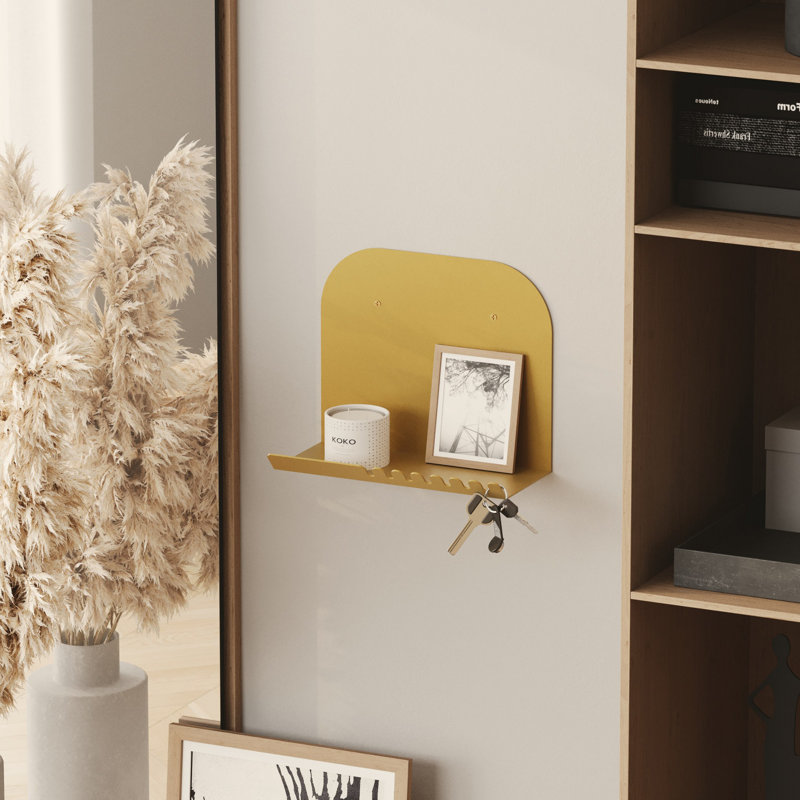 Locelso 100% METAL Floating Shelf, Gold, 23cm H x 28cm W x 12cm D
