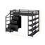 Lit mezzanine double en métal avec tablettes et garde-robe