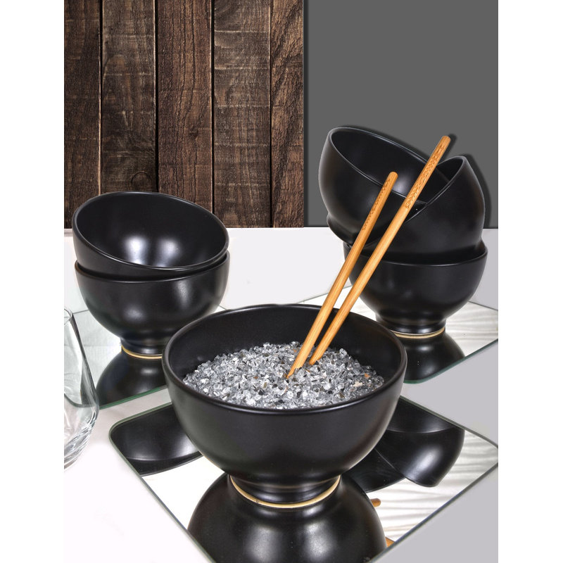Ensemble de bols en céramique de qualité supérieure (6 pièces), noir, 4,8 x 4,8 x 2,3 pouces | Matériau antibactérien, 100% non absorbant, facile à nettoyer | Va au micro-ondes et au lave-vaisselle, résiste aux chocs thermiques, parfait pour le service et le rangement