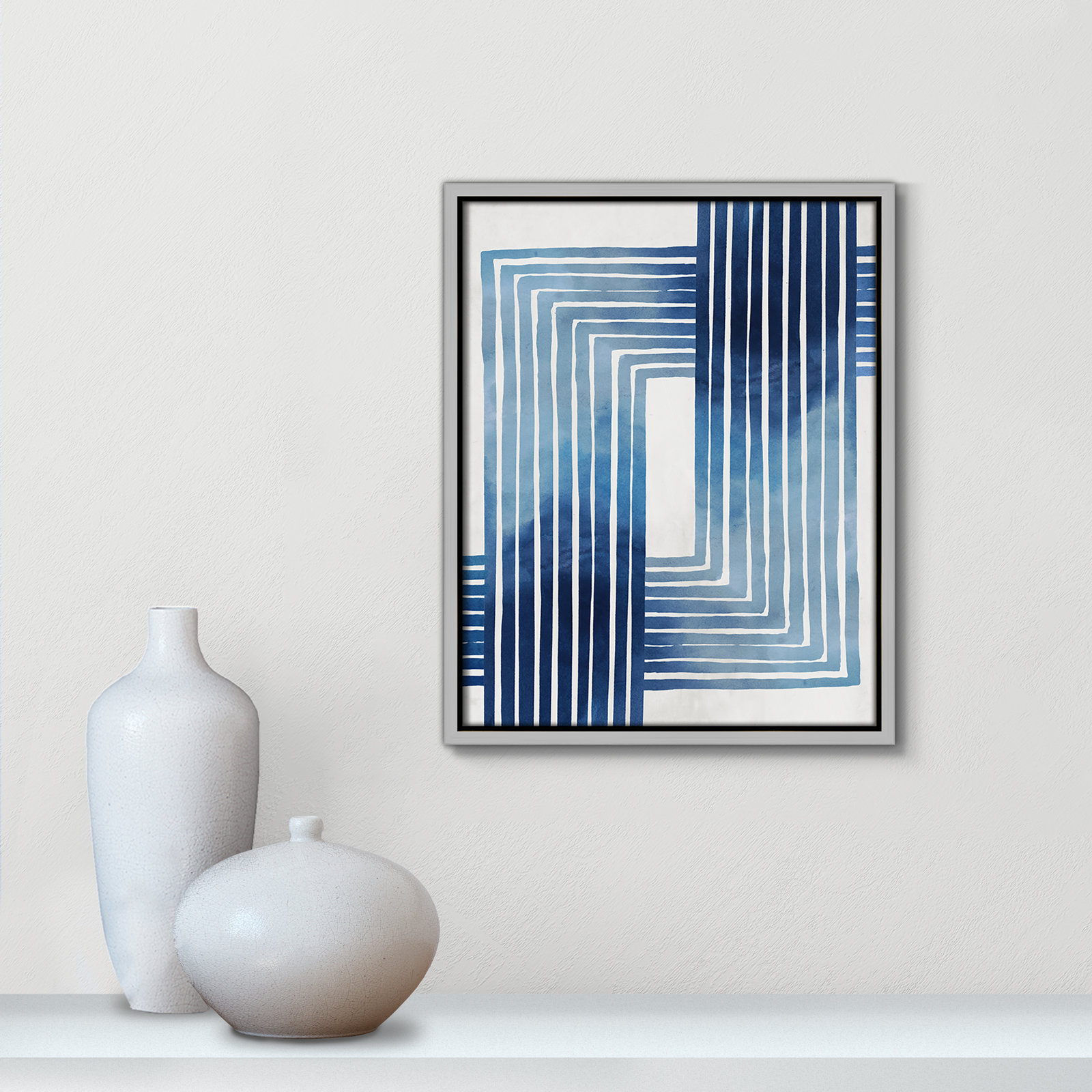 Lanny "In Unison" Painting by Eva Watts, Silver Framed Canvas, 15.5" H x 12.5" W x 2" D