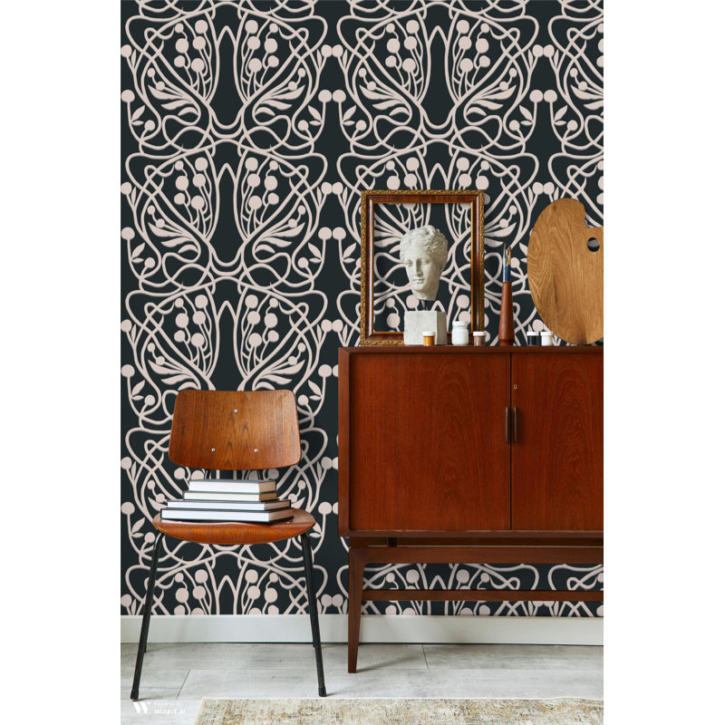 Vineyard 10' L x 25" W Wallpaper Tile, Black Sand, PVC, Self-adhesive