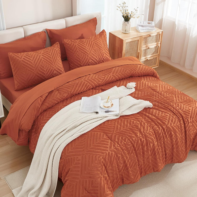 Ensemble d'édredon moelleux 7 pièces dans un sac, Très grand lit, Orange brûlé