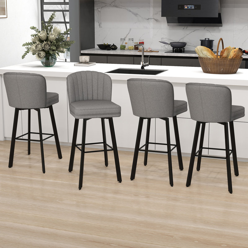 Tabourets de bar pivotants de 30 po à hauteur de comptoir avec dossier, tabourets d'îlot de cuisine avec dossier à coquille capitonnée, siège rembourré et pieds en métal avec repose-pieds