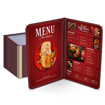 WeChef 30 Pack Restaurant Menu Covers 8.5 x 11" Book Style 3 Pages 6 Views PVC Transparent Restaurant Menu Holder Book Cafe Hotel Bar Burgundy