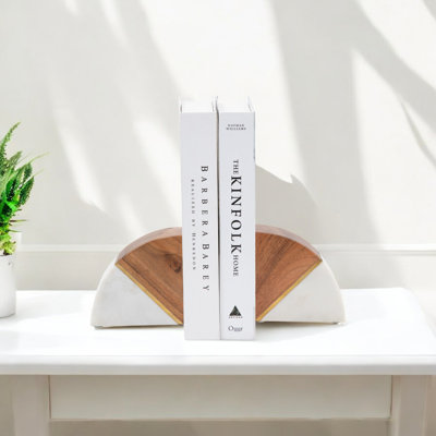 Serre-livres modernes en marbre et bois - Serre-livres décoratifs pour étagères et décorations de bibliothèque - Serre-livres décoratifs pour bureau et présentation - 5 po, blanc