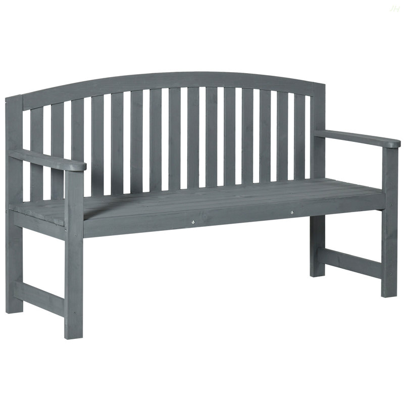 Outsunny 56" Outdoor Wood Bench, 2-Seater Garden Bench With Backrest And Armrest, Patio Bench For Patio, Porch, Poolside, Balcony, Gray