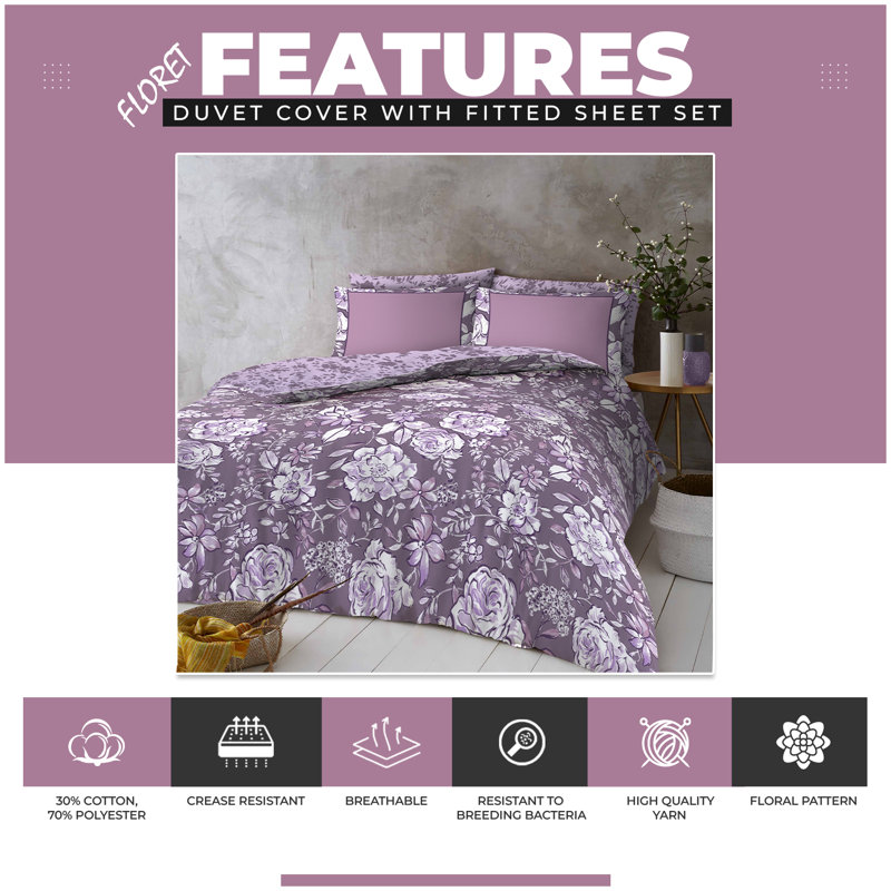 Geometric Bedding Set with Duvet Cover Matching Fitted Sheet and Pillowcases Soft Polycotton Easy Care