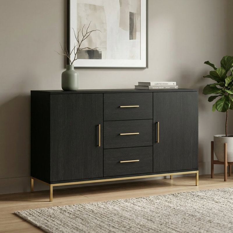 3-Drawer & 2-Door Accent Storage Cabinet With Wide Desktop, Metal Legs And Handles