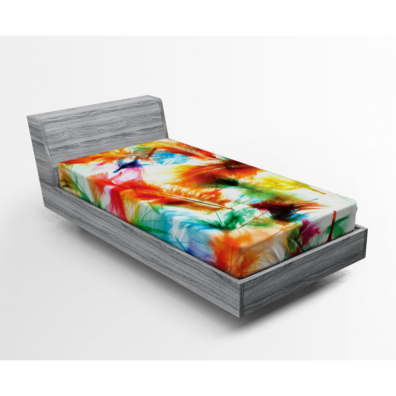 Microfiber Fitted Sheet, Twin Fitted Sheet, Green/Blue/Orange Abstract