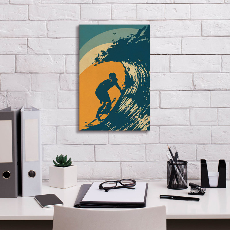 «Catoria Retro Surfer» par Gary Williams - impression sur toile tendue, H 18 po x l 12 po x P 0,75 po