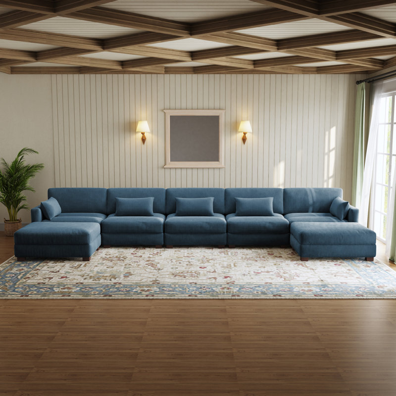 7 Seater Corduroy Corner Sofa , Navy Corduroy
