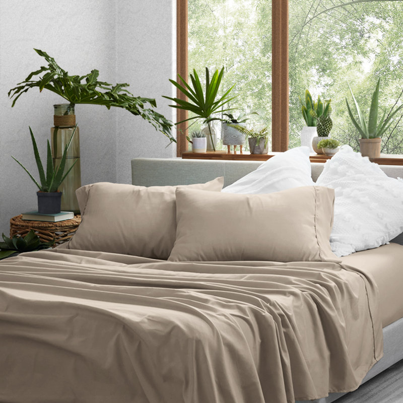 Sateen Double Brushed Microfiber Sheet Set, Sandalwood, Twin XL Sheet Set + Fitted Sheet + 1 Pillowcase