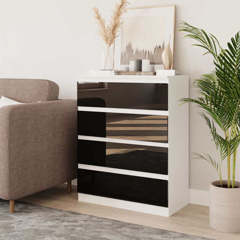 Raequon Solid Wood 70cm W 4 - Drawer Chest of Drawers, White/Black