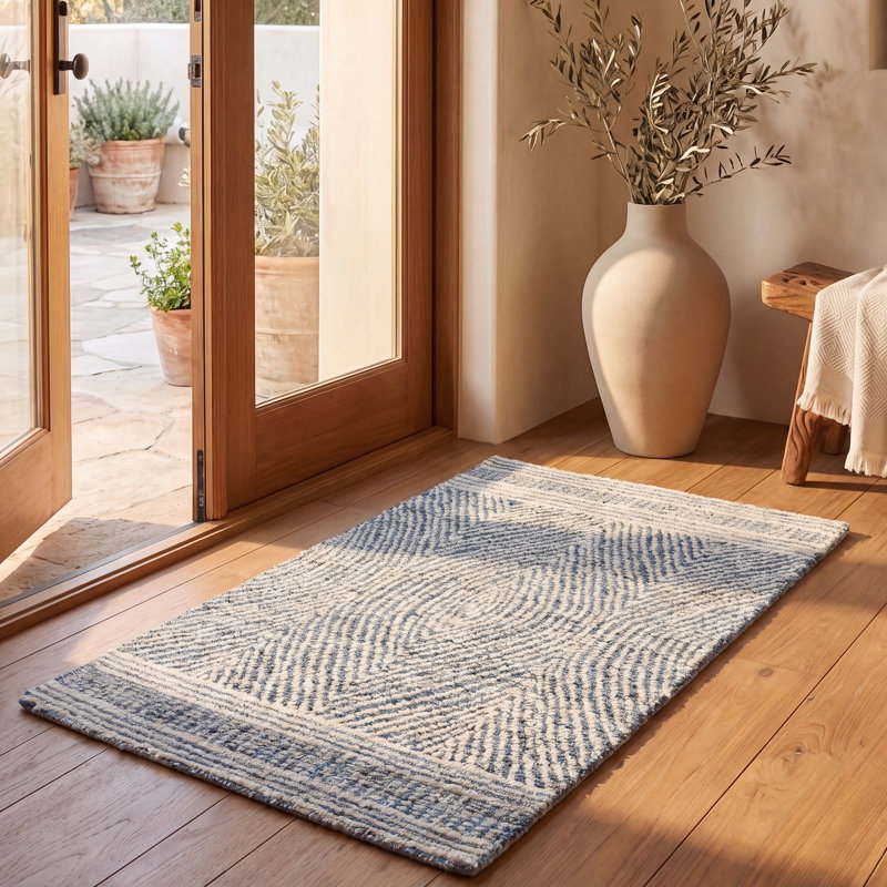 Tapis en laine touffeté à la main Cole, Blue/Ivory, Rectangulaire 2 pi x 3 pi