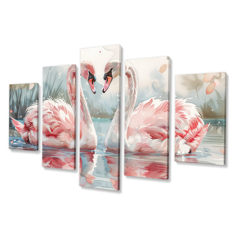Rose, blanc, cygne, étang, romance II