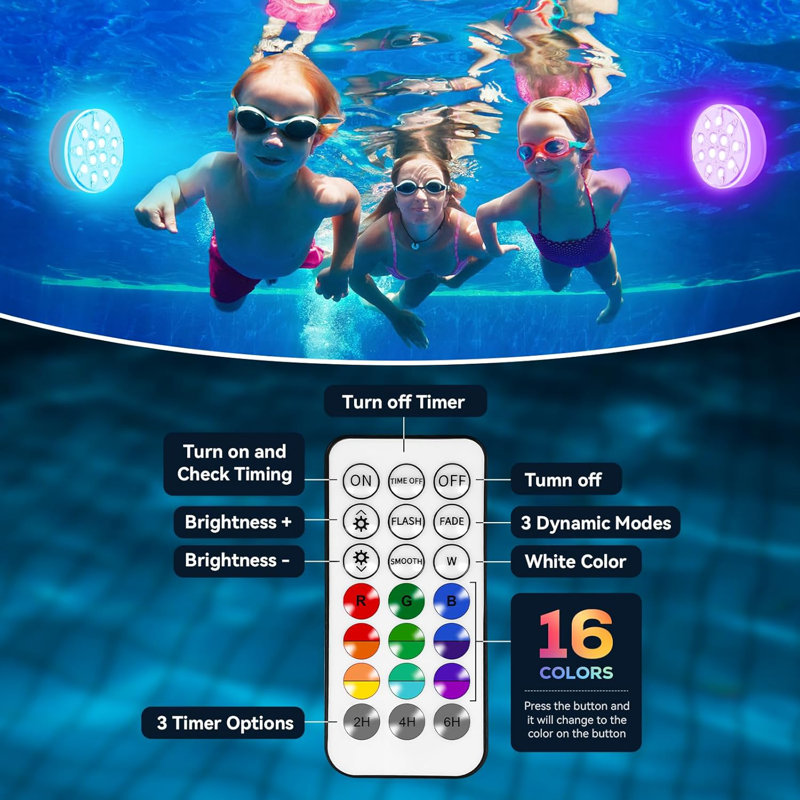 Pool Lights - 2 Pack, Rechargeable Submersible LED Pool Lights With Remote, IP68 Waterproof Pool Decor Light For Inground Pools, Above Ground Pools, Parties, Hot Tubs, Vase Bases