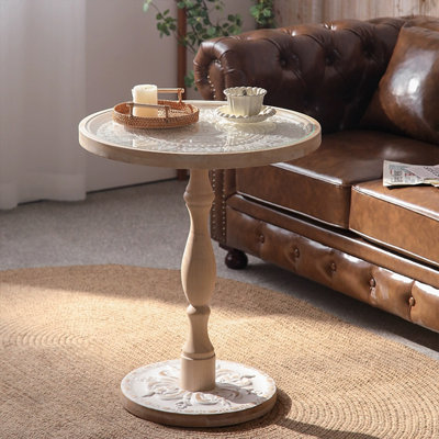 Retro Glass+Solid Wood End Table