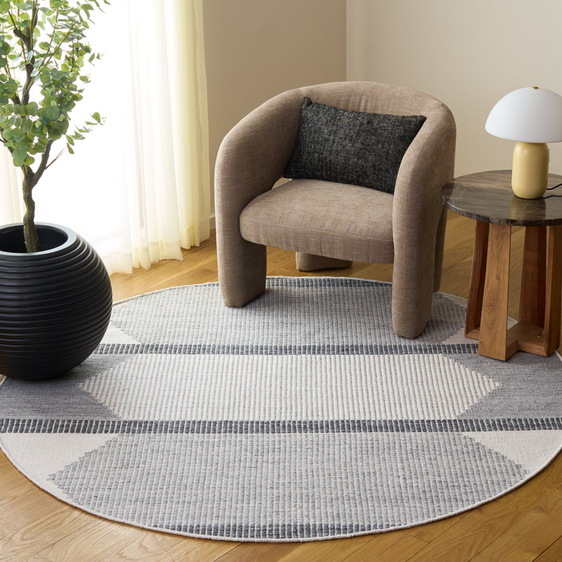 Kilim Hand Woven Recycled P.E.T. Geometric Indoor Rug, Round 6'