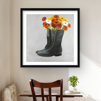 Boots Full of Flowers - Bedroom Still Life Framed Print