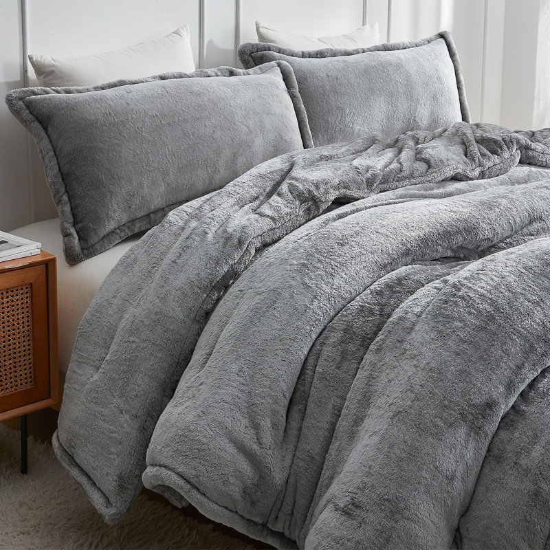 Coma Inducer Softer Than Soft Double Plush Oversized Comforter Set, Gray, King Comforter + 2 King Shams