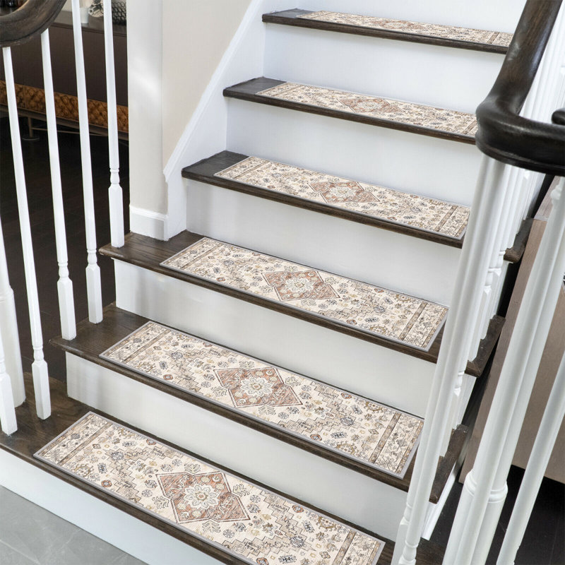 Tapis d'escalier intérieur antidérapant, Crème, crème