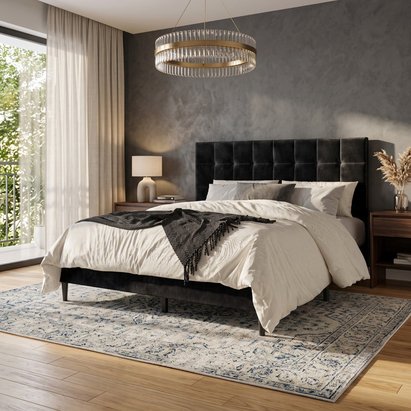 Yerington Upholstered Platform Bed, Black, Queen