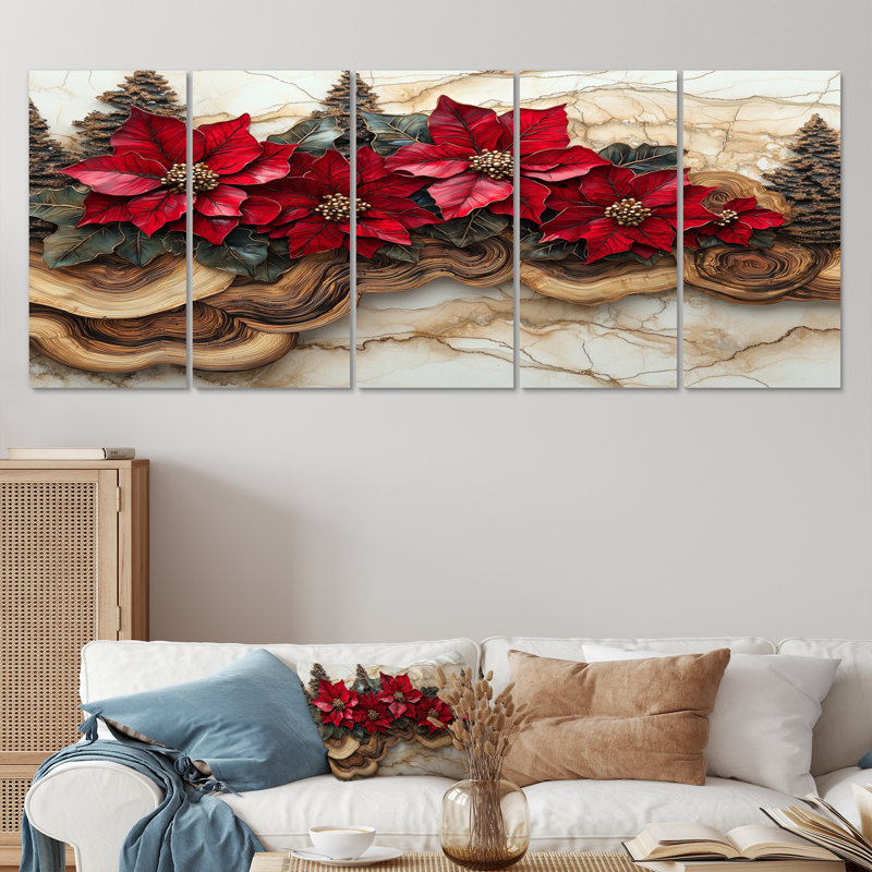 Atchley - Art mural poinsettias - Décoration murale Trad, H 32 po x l 80 po, 5