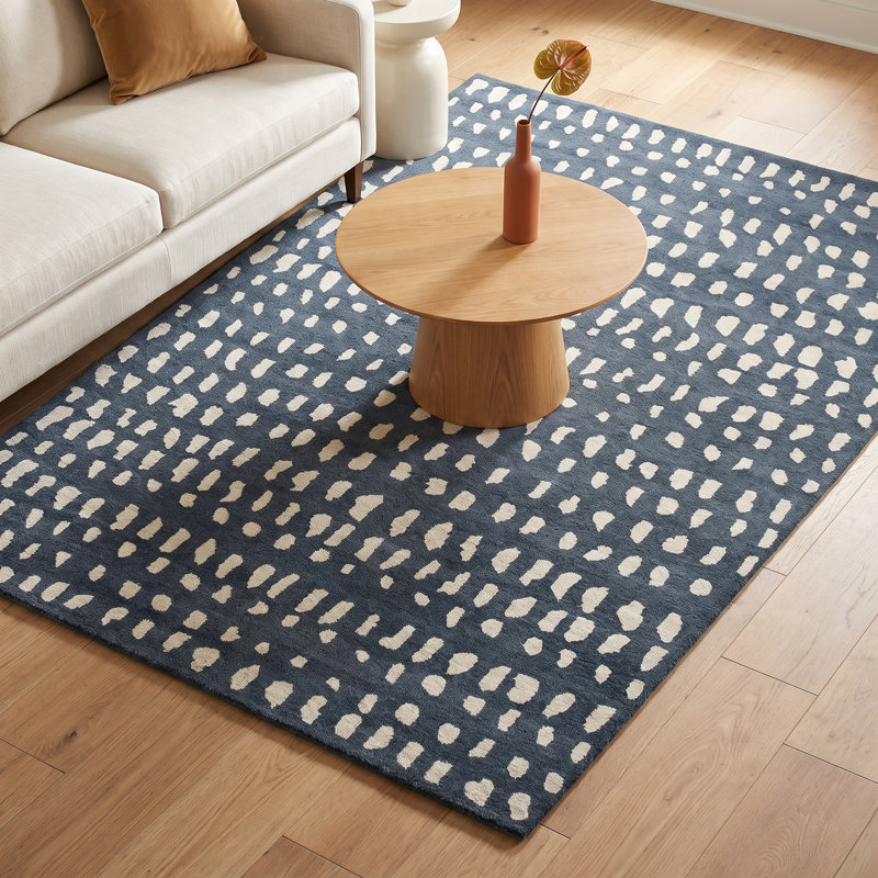 Glory Abstract Handmade Tufted Wool Dark Blue/Ivory Area Rug, Rectangle 8' x 10'