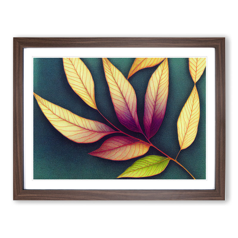 Ravishing Leaf - Single Picture Frame Painting, 25cm H x 34cm W x 2cm D, Walnut Framed