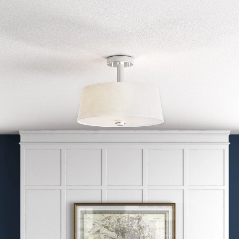 Bomberger Cotton Semi Flush Mount, Satin Bronze, Off-White