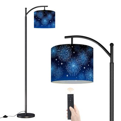Arc Floor Lamp Blue Fireworks Display Stars Dark Night Sky Floor Lamps with Remote LED Lights Adjustable Lamp Shades Tall Standing Lamps for Reading Office Living Room