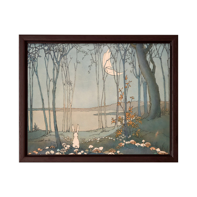 Lapin et la nouvelle lune, Canvas, 08"H x 10"W, Brown Framed
