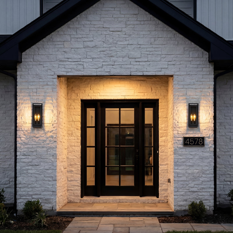 15" Classical Outdoor Wall Light With Glass Shade, Rectangular Wall Sconce In Matte Black，Waterproof