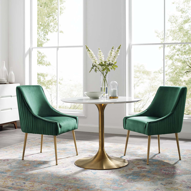 Discern Pleated Back Upholstered Performance Velvet Dining Chair Set by Modway, Gray