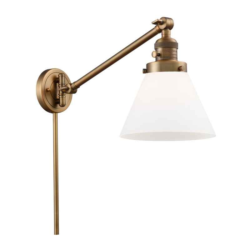 Lampe murale avec bras pivotant 1 lumière Cone, Ampoule incandescente rétro 60 watts, Boîtier blanc mat, Laiton brossé