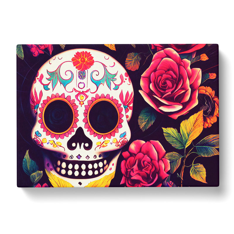 The Serene Floral Sugar Skull - Wrapped Canvas Print, 50cm H x 76cm W x 3cm D