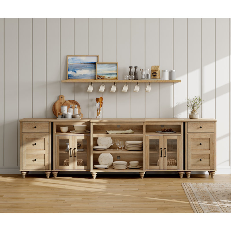 Scarlett Buffet Cabinet With Glass Doors, Large Coffee Bar Tables Wood  Kitchen Storage Cabinets With Charging Station, Modern Farmhouse Sideboard 