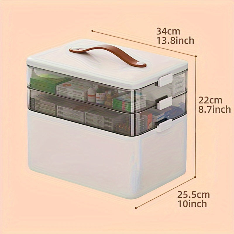 Large Capacity Medicine Storage Box With Easy- Grip Handles - Durable, Multi- Layered Plastic Pill Organizer For Household, Travel & Office Use Space Saving Sundries Storage Solution