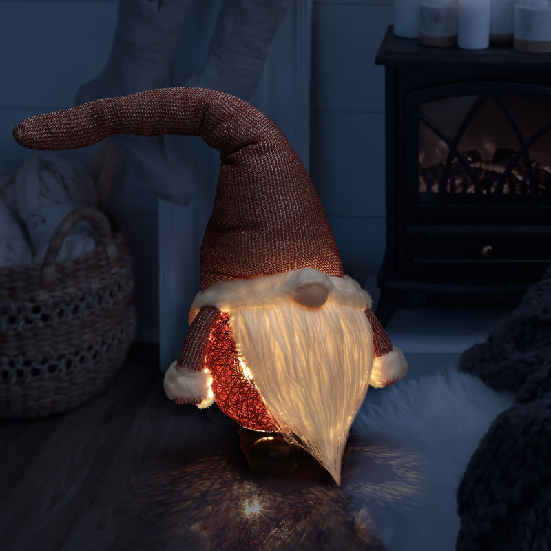26" H Christmas Santa Gnome with Warm White LED Lights and Timer, 29" H x 11" W x 9" D