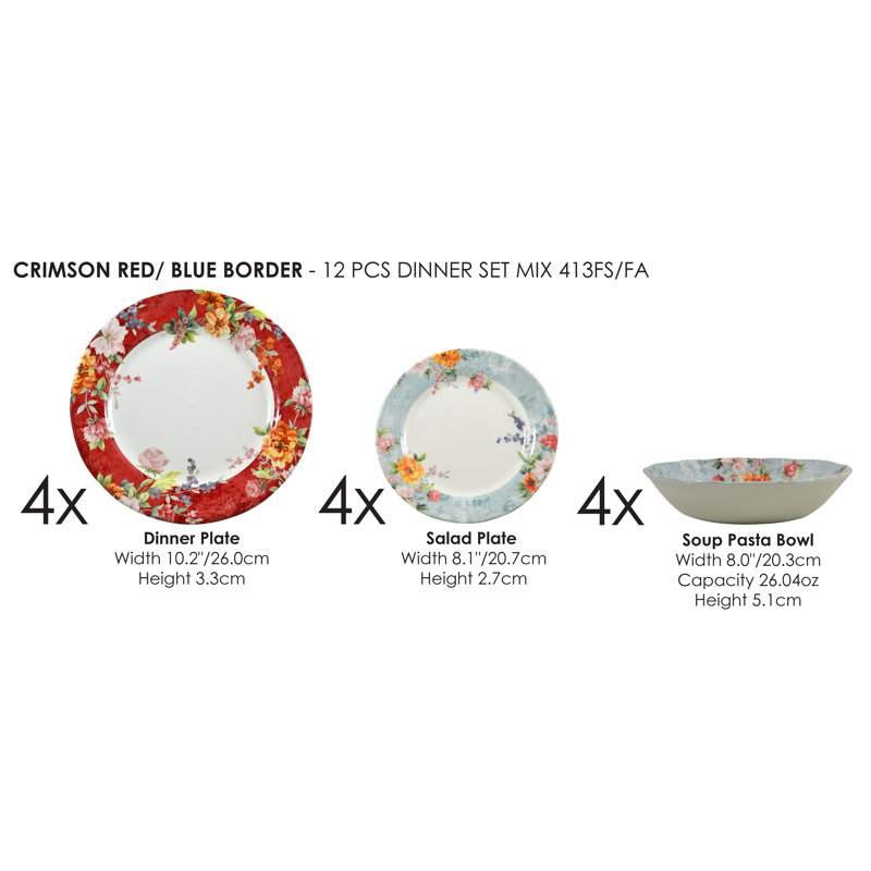 Tudor Piece Porcelain China Dinnerware Set - Service for 4