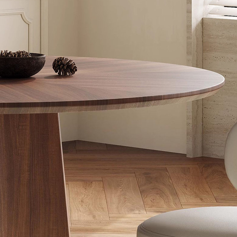 Solid Walnut Round Dining Table for Home Gathering, 29.5" H x 53.1" W x 53.1" D